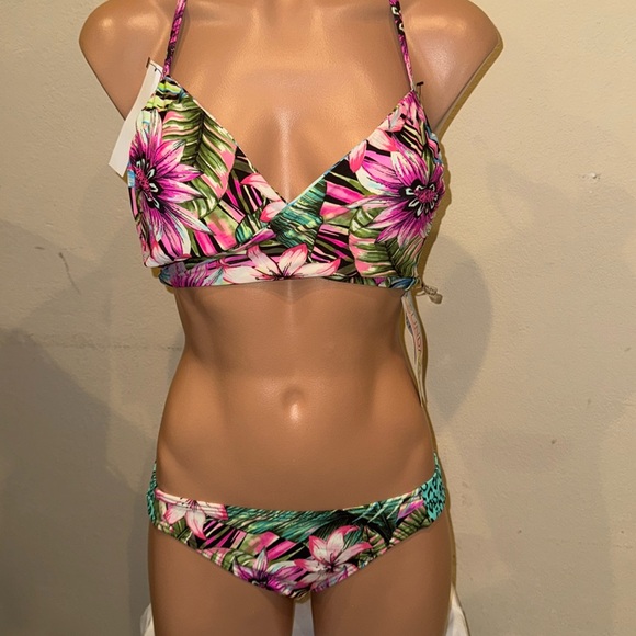 Floral Bikini Set - Pink and Green - Picture 1 of 5